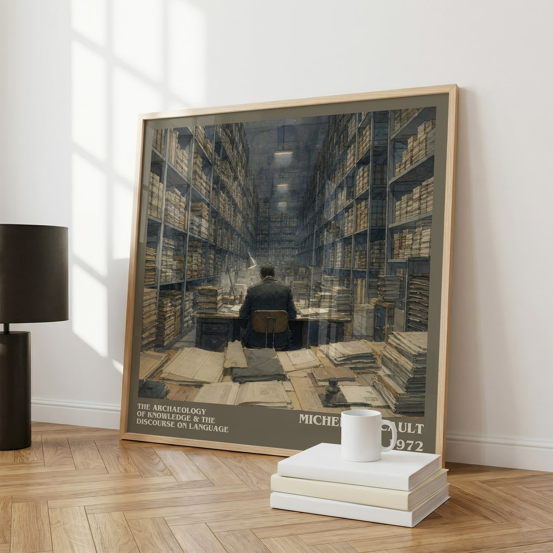 The archaeology of knowledge & The discourse on language literary print framed by window – literary home decor