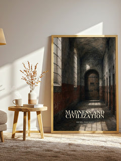 Madness and Civilization watercolour print in frame leaning in hallway – philosophy wall art