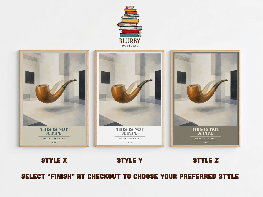This Is Not a Pipe book cover print in frame leaning in hallway – philosophy wall art (mockup)