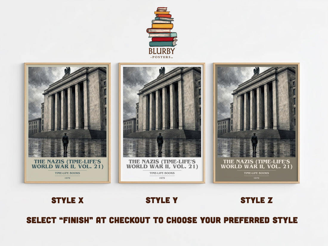 The Nazis (Time-Life's World War II, Vol. 21) book cover print in frame leaning in hallway – non fiction wall art (mockup)