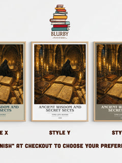 Ancient wisdom and secret sects book cover print in frame leaning in hallway – non fiction wall art