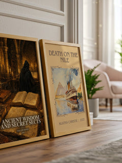 Ancient wisdom and secret sects watercolour print framed by window – literary home decor