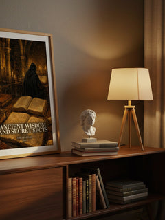 Ancient wisdom and secret sects watercolour print on bookshelf – Time-Life Books fan gift