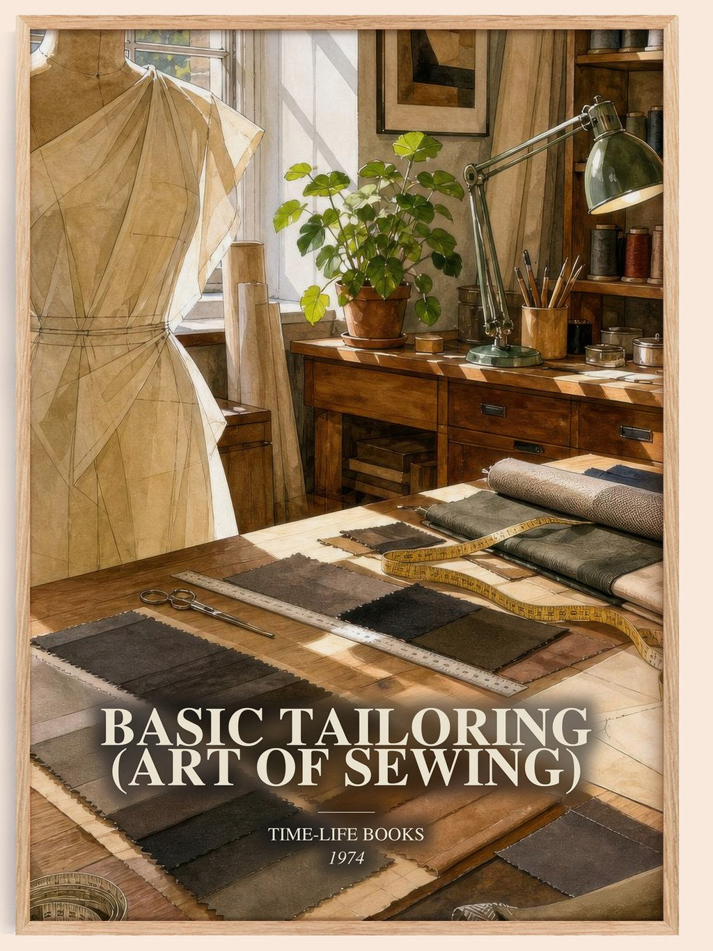 Basic Tailoring (Art of sewing) watercolour book poster by Time-Life Books – framed literary art print