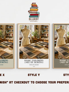 Basic Tailoring (Art of sewing) book cover print in frame leaning in hallway – non fiction wall art