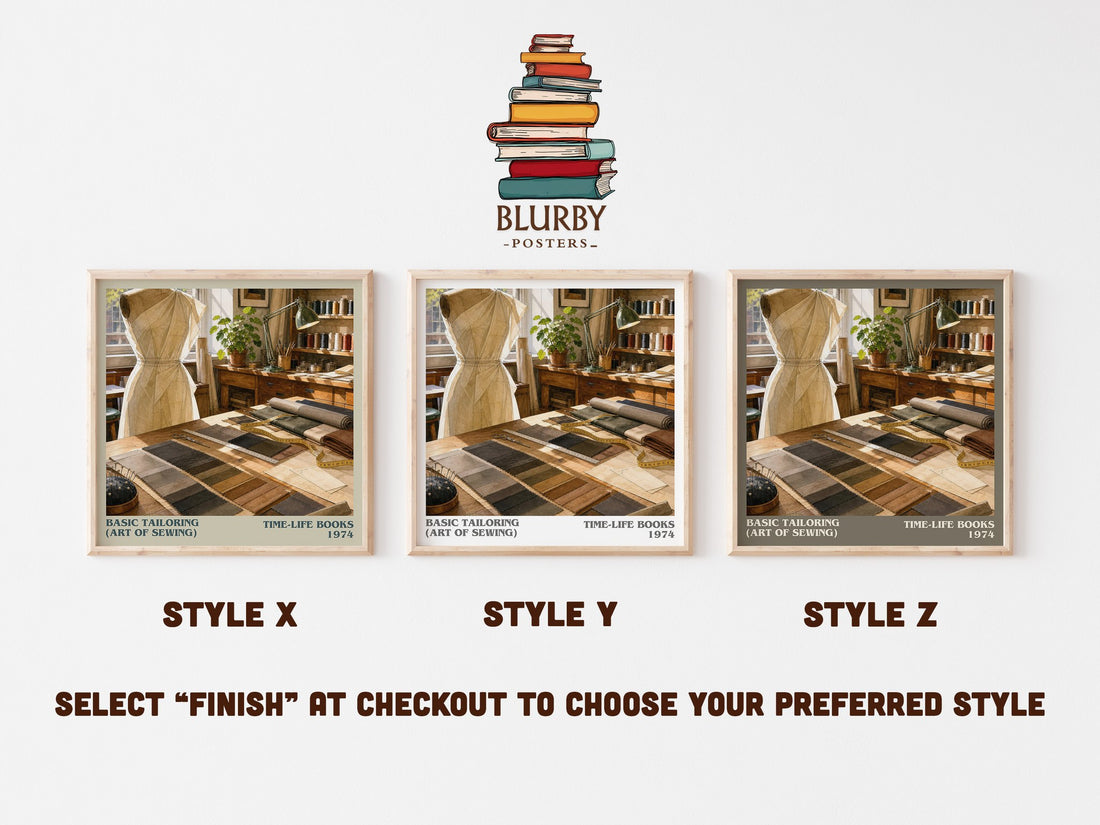 Basic Tailoring (Art of sewing) literary print in frame leaning in hallway – non fiction wall art (mockup)