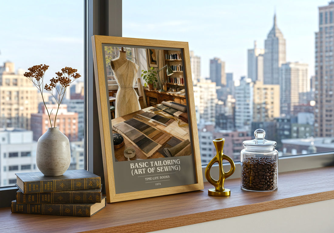 Basic Tailoring (Art of sewing) book cover print framed by window – literary home decor