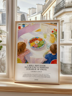 I Will Not Ever Never Eat a Tomato (Charlie & Lola) bookish poster colour and style options – Lauren Child book art