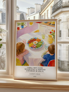I Will Not Ever Never Eat a Tomato (Charlie & Lola) book cover poster colour and style options – Lauren Child book art