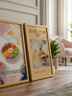 I Will Not Ever Never Eat a Tomato (Charlie & Lola) watercolour print framed by window – literary home decor
