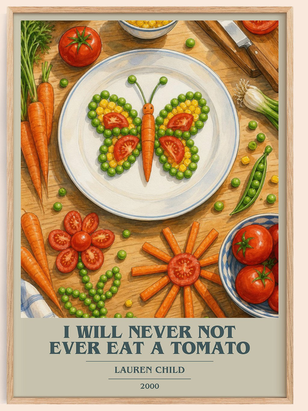 I will never not ever eat a tomato book cover book poster by Lauren Child – framed literary art print