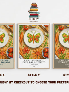 I will never not ever eat a tomato book cover print in frame leaning in hallway – childrens wall art