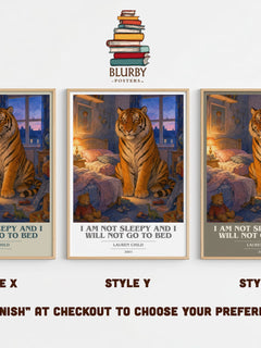 I Am Not Sleepy and I Will Not Go to Bed book cover print in frame leaning in hallway – childrens wall art
