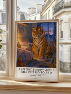 I Am Not Sleepy and I Will Not Go to Bed book cover poster colour and style options – Lauren Child book art