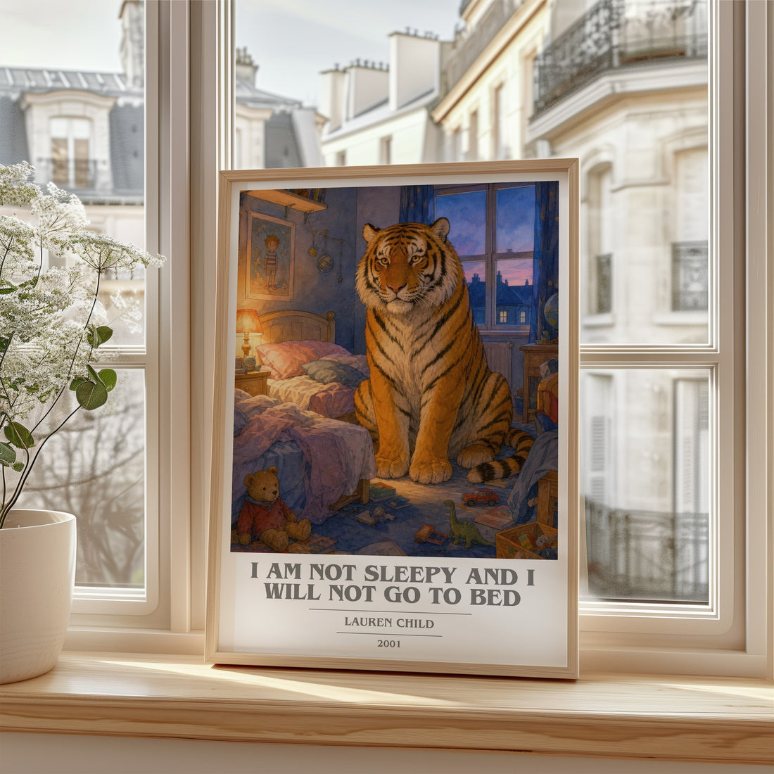 I Am Not Sleepy and I Will Not Go to Bed book cover poster colour and style options – Lauren Child book art