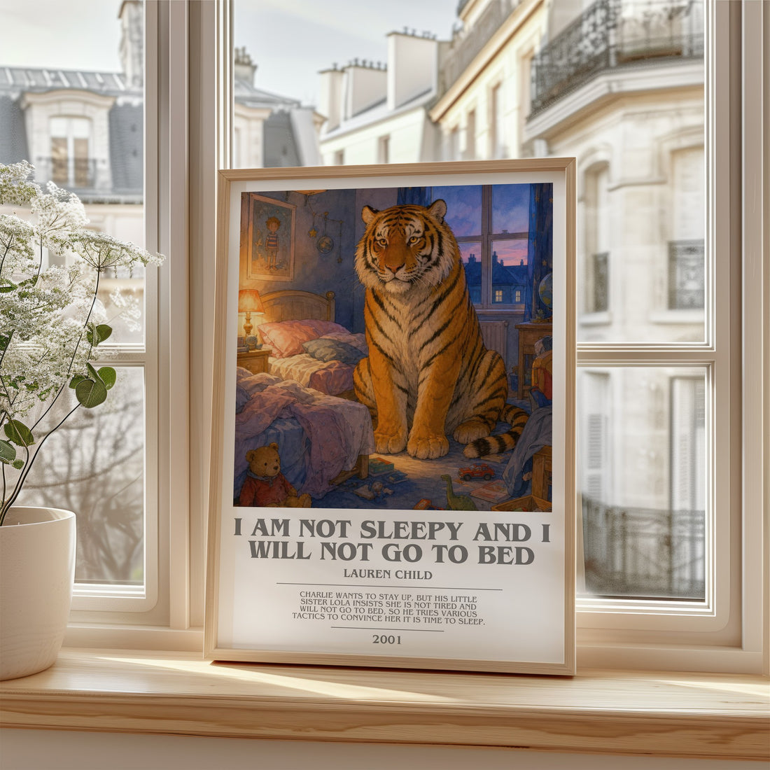 I Am Not Sleepy and I Will Not Go to Bed bookish poster colour and style options – Lauren Child book art