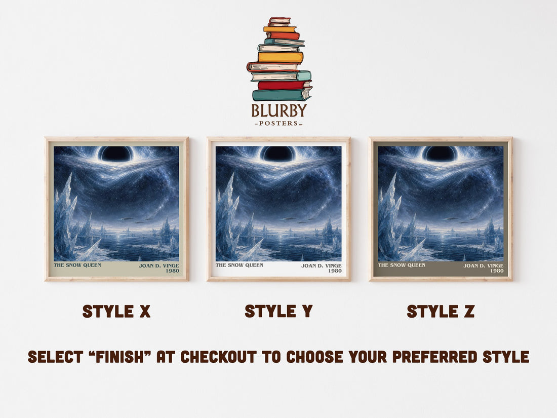The Snow Queen literary print in frame leaning in hallway – sci fi wall art (mockup)