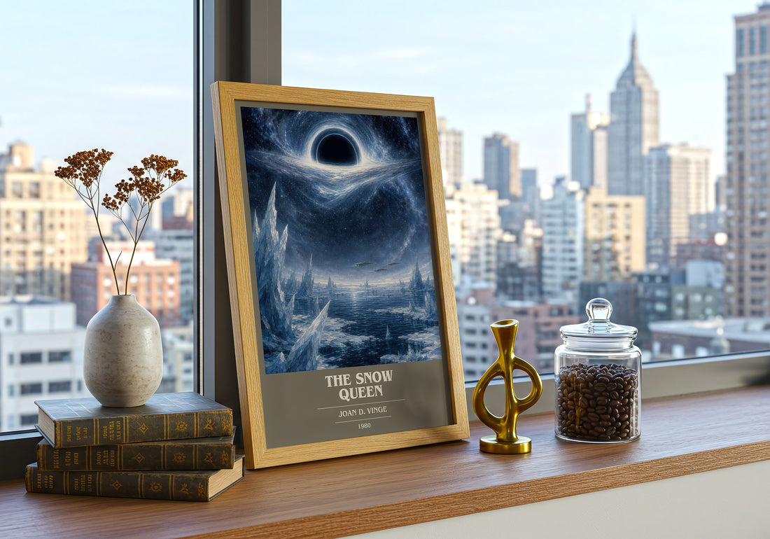 The Snow Queen book cover print framed by window – literary home decor