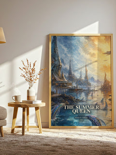 The Summer Queen watercolour print in frame leaning in hallway – sci fi wall art