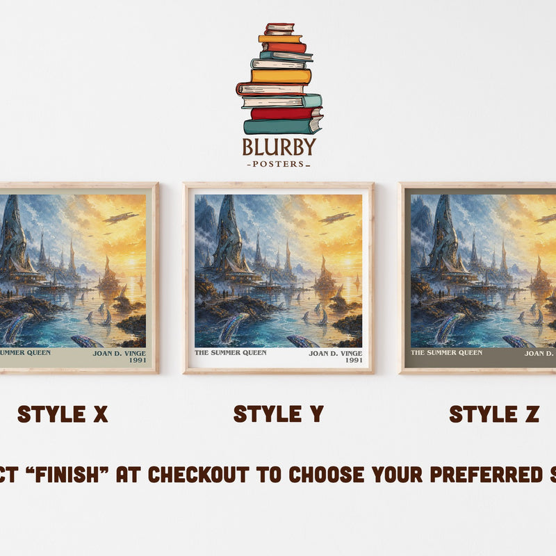 The Summer Queen literary print in frame leaning in hallway – sci fi wall art