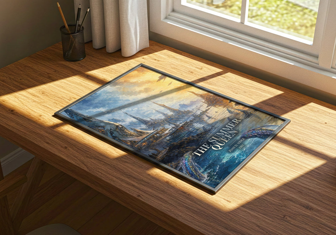 The Summer Queen watercolour book poster framed on wall – sci fi wall art