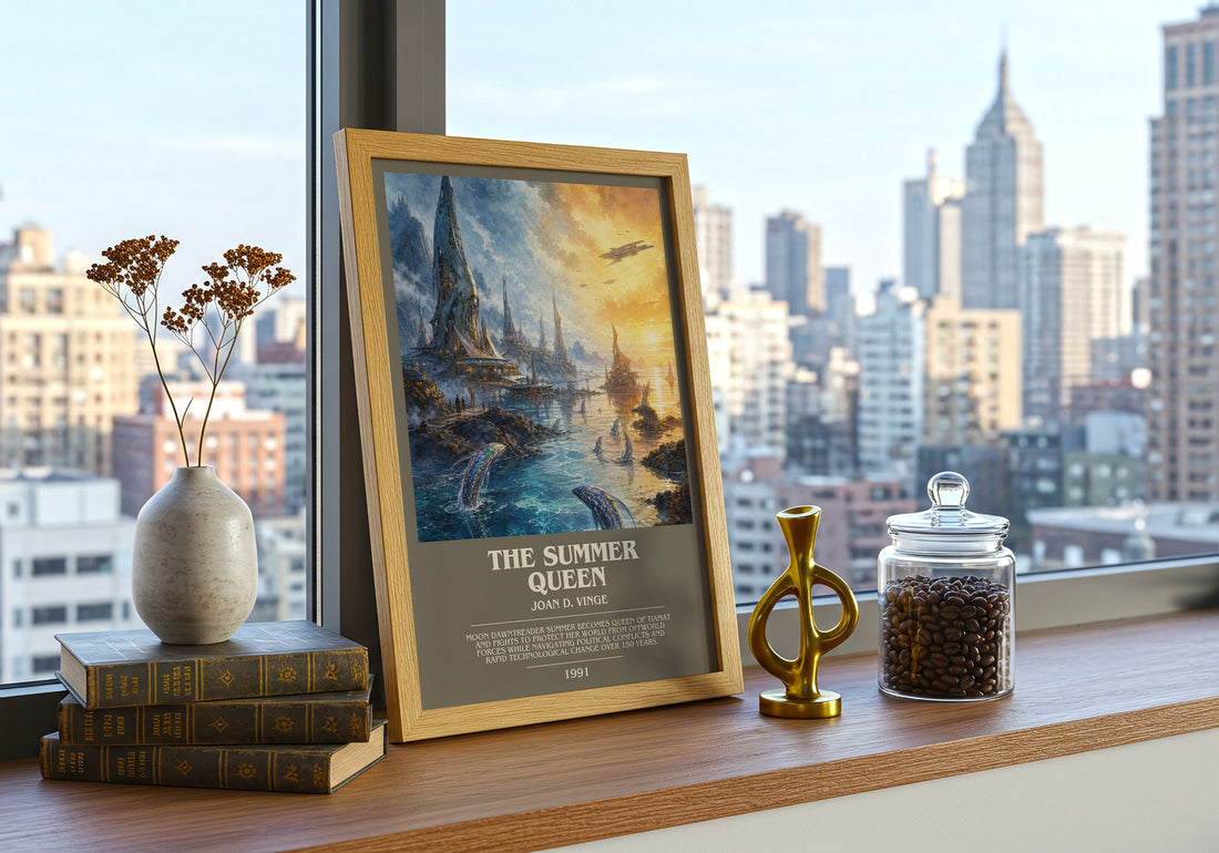 The Summer Queen bookish print framed by window – literary home decor