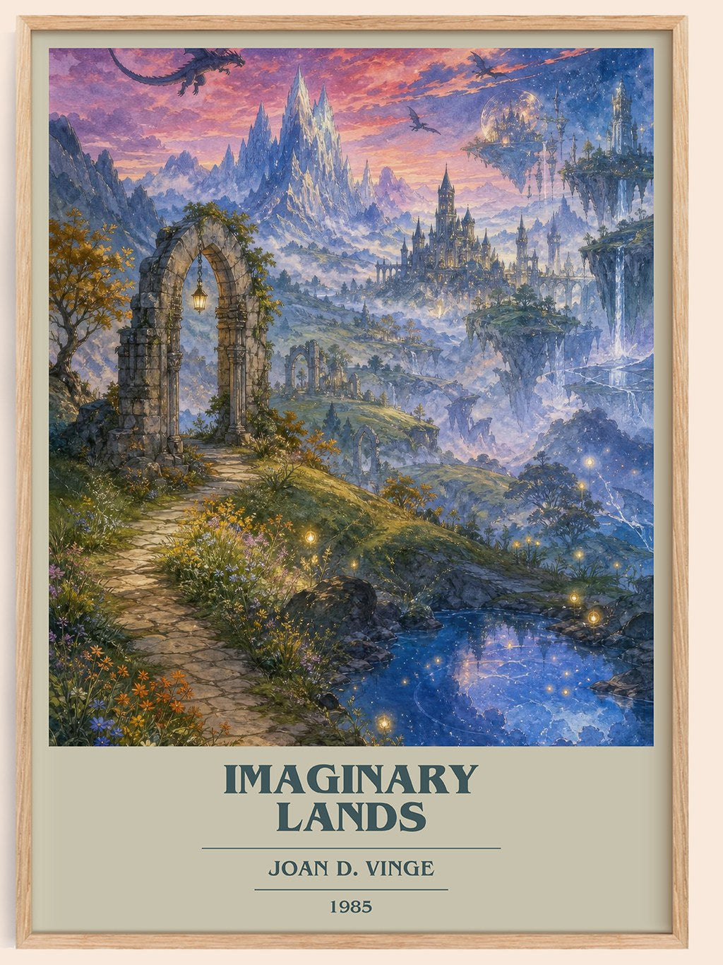 Imaginary Lands book cover book poster by Joan D. Vinge – framed literary art print