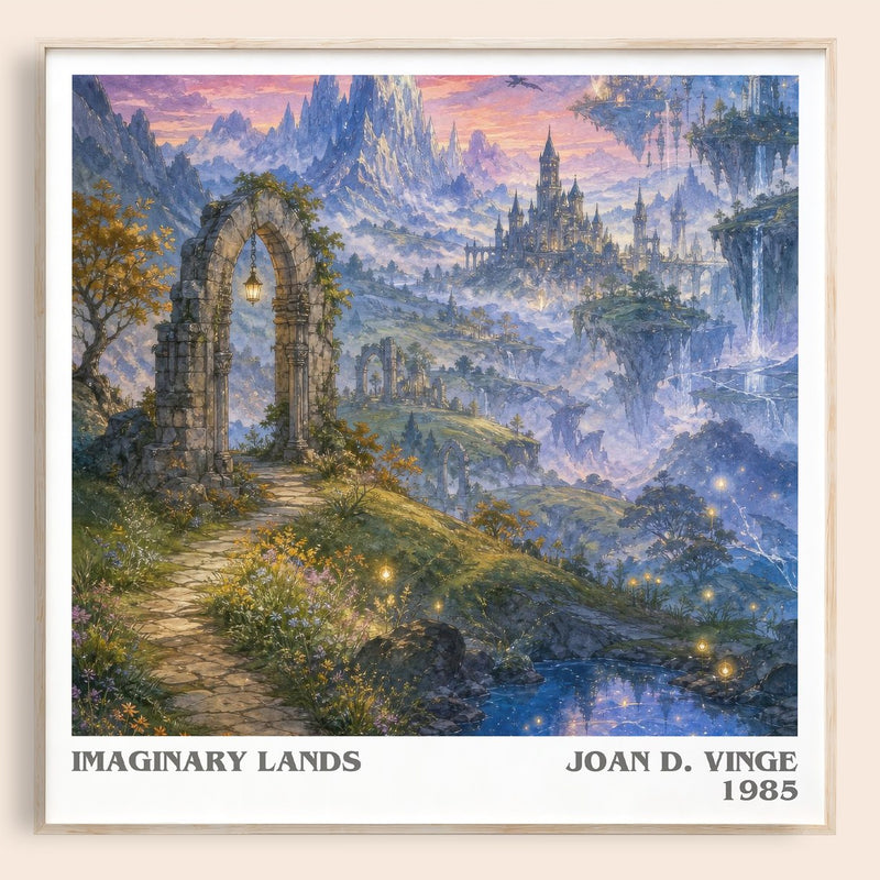 Imaginary Lands literary book poster by Joan D. Vinge – framed literary art print