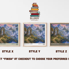 Imaginary Lands literary print in frame leaning in hallway – fantasy wall art