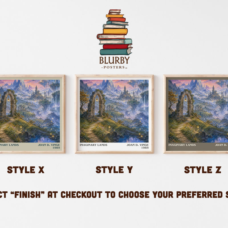 Imaginary Lands literary print in frame leaning in hallway – fantasy wall art