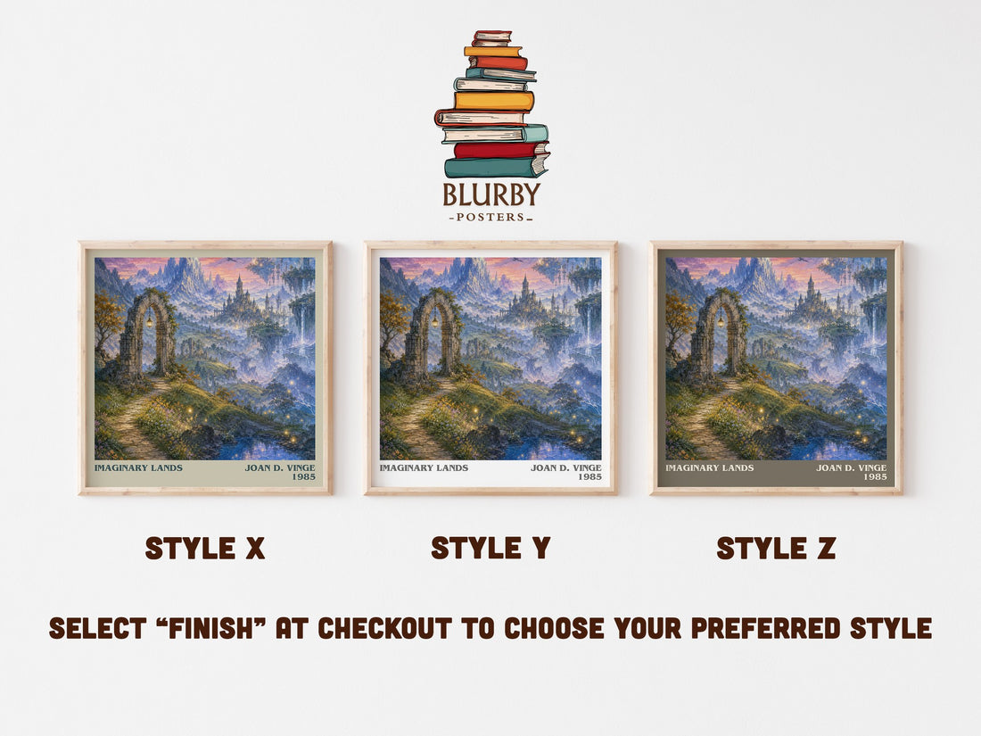 Imaginary Lands literary print in frame leaning in hallway – fantasy wall art (mockup)