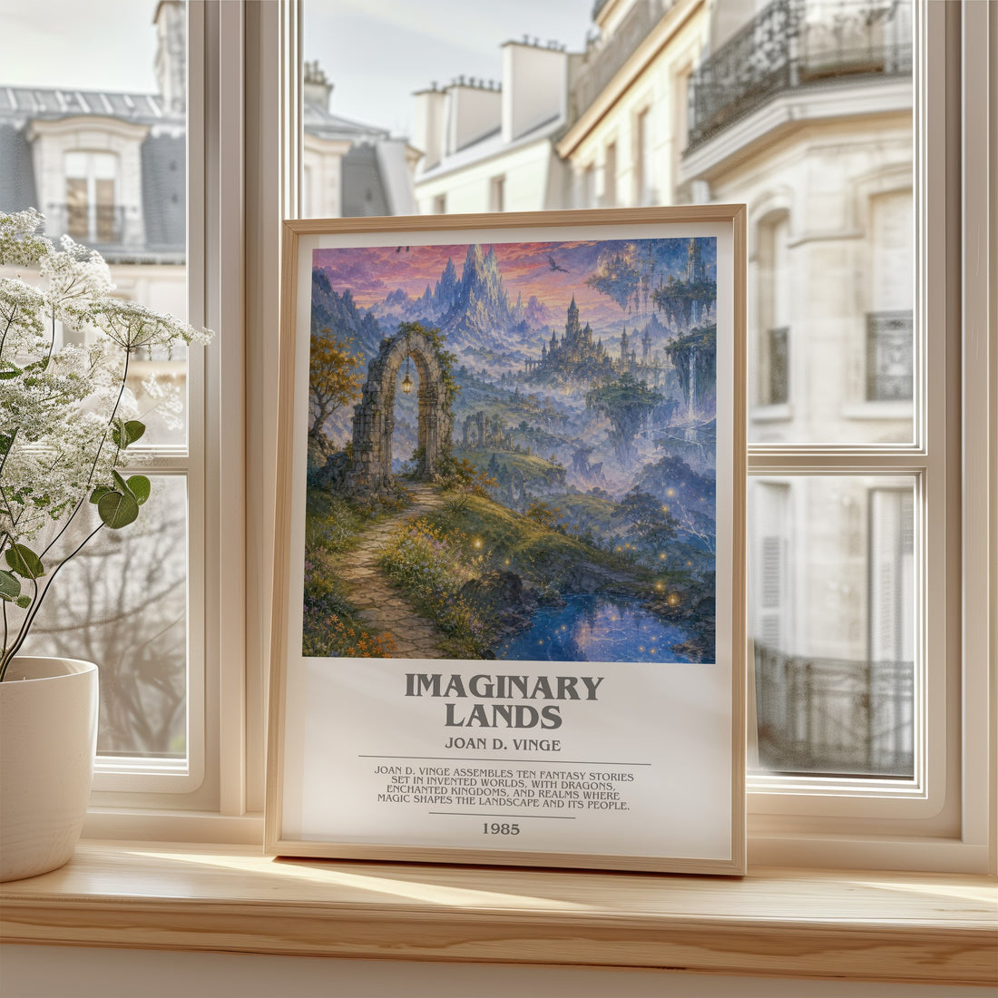 Imaginary Lands bookish poster colour and style options – Joan D. Vinge book art