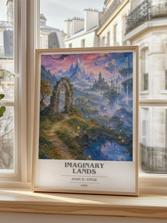 Imaginary Lands book cover poster colour and style options – Joan D. Vinge book art