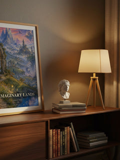 Imaginary Lands watercolour print on bookshelf – Joan D. Vinge fan gift