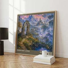 Imaginary Lands literary print framed by window – literary home decor