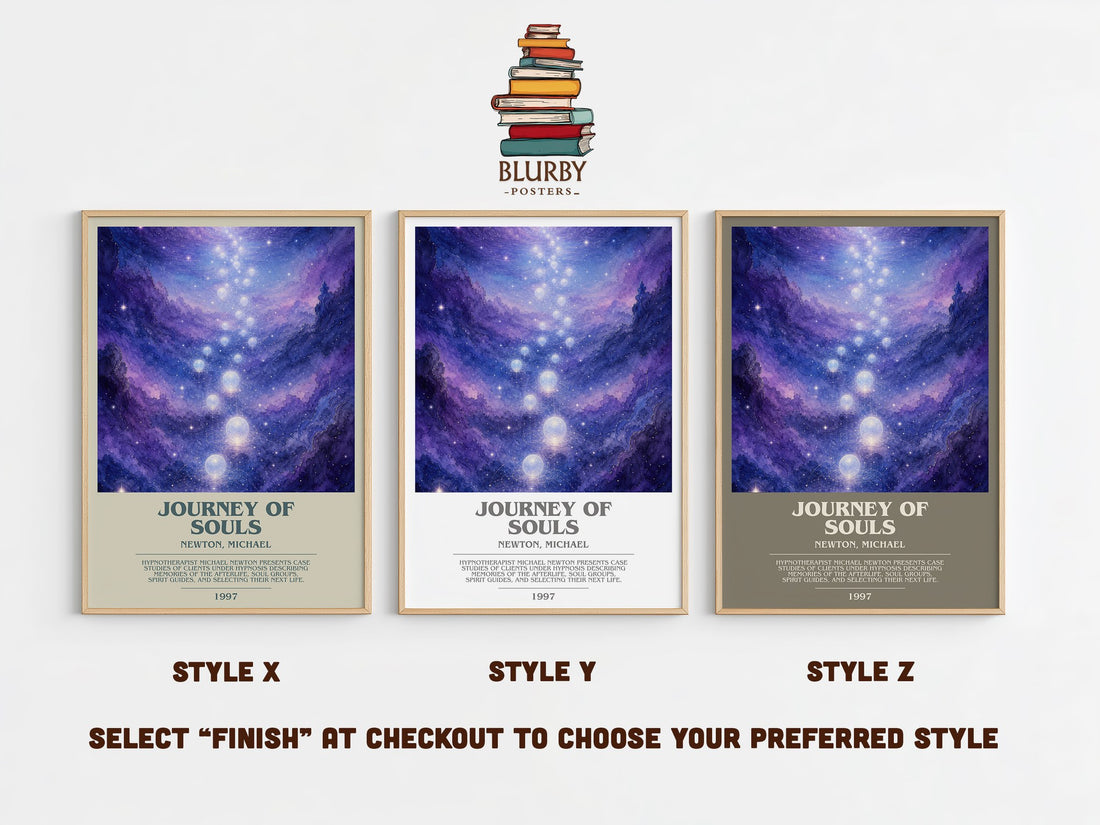 Journey of souls bookish print in frame leaning in hallway – non fiction wall art (mockup)