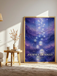 Journey of souls watercolour print in frame leaning in hallway – non fiction wall art