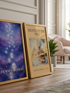Journey of souls watercolour print framed by window – literary home decor