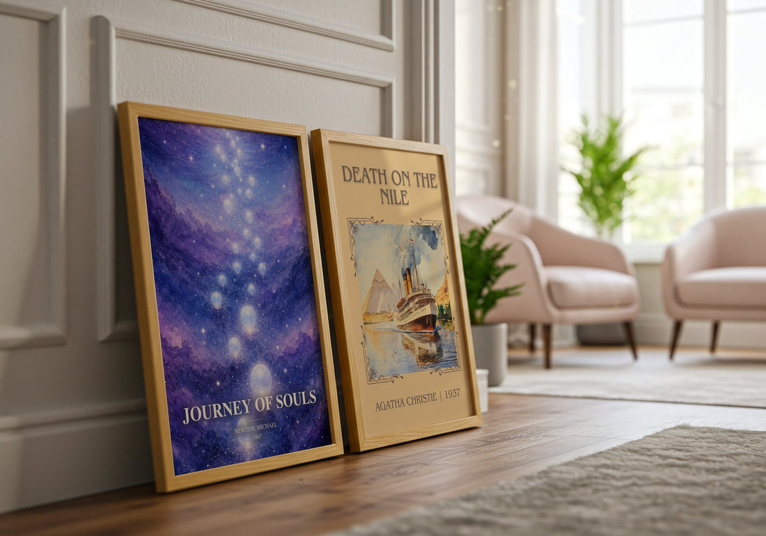 Journey of souls watercolour print framed by window – literary home decor