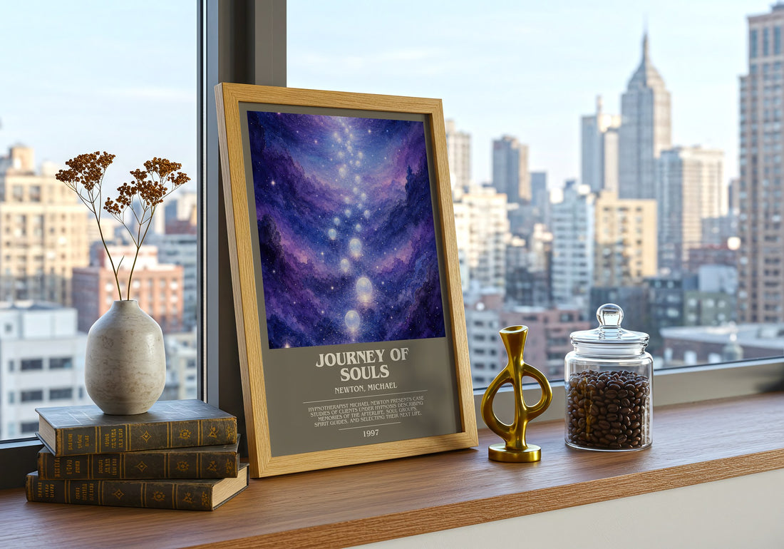 Journey of souls bookish print framed by window – literary home decor