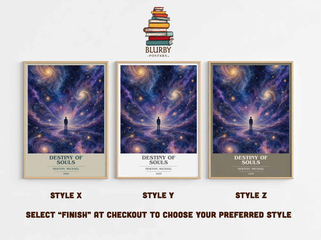 Destiny of souls book cover print in frame leaning in hallway – non fiction wall art (mockup)