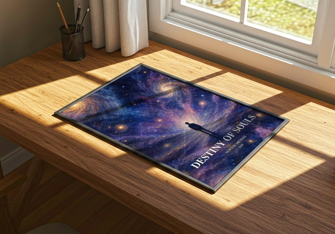 Destiny of souls watercolour book poster framed on wall – non fiction wall art