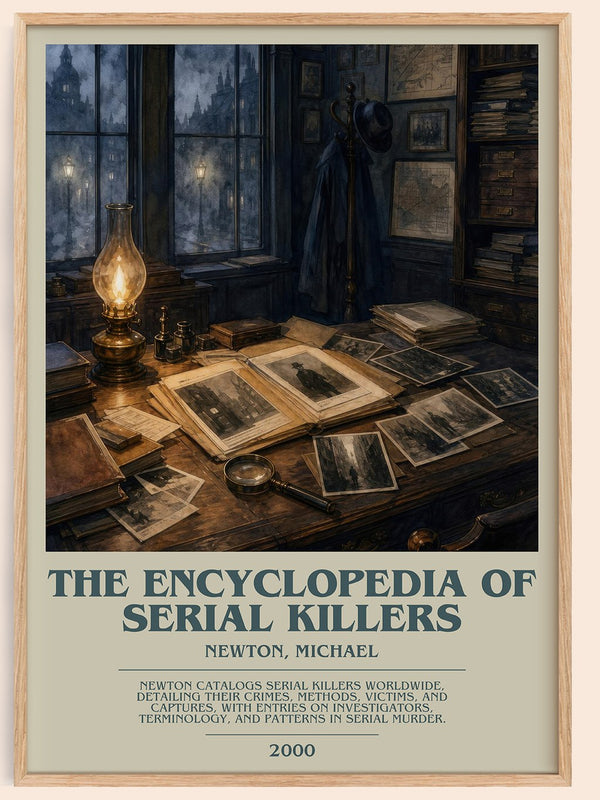 The encyclopedia of serial killers bookish book poster by Newton, Michael – framed literary art print