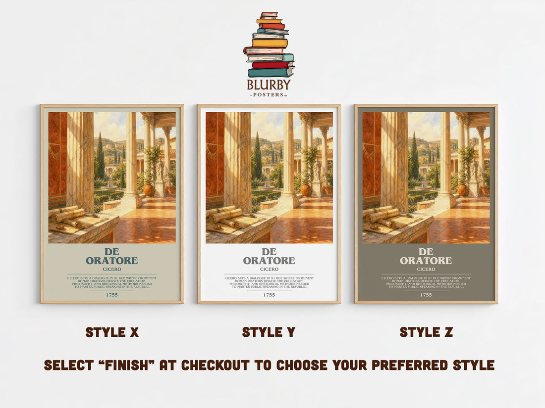 De oratore bookish print in frame leaning in hallway – philosophy wall art (mockup)