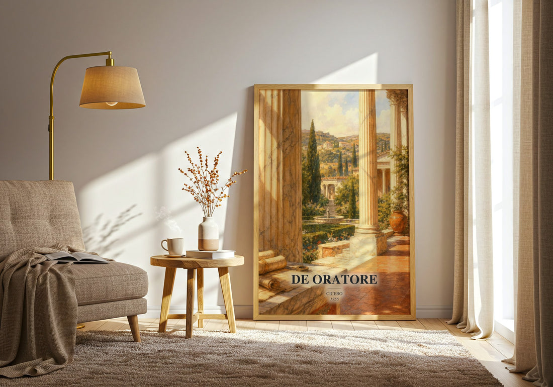 De oratore watercolour print in frame leaning in hallway – philosophy wall art