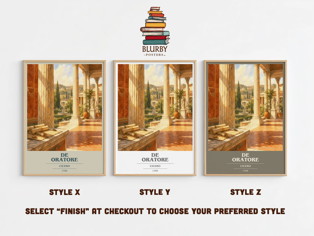 De oratore book cover print in frame leaning in hallway – philosophy wall art (mockup)
