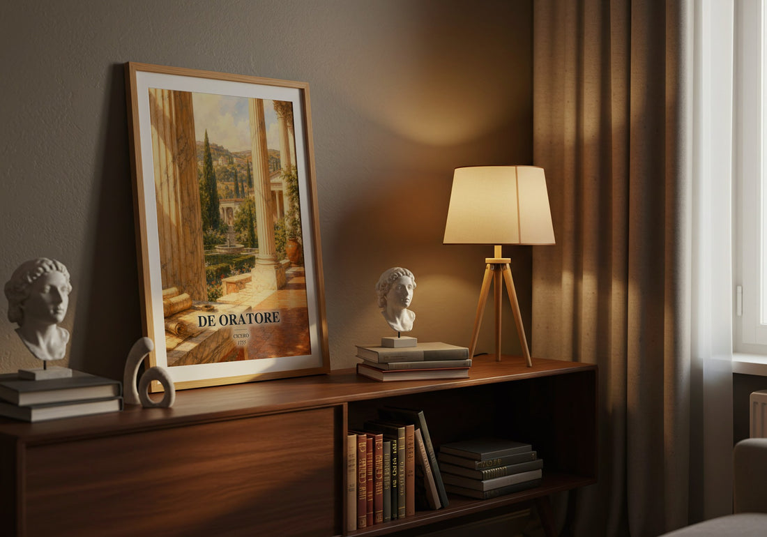 De oratore watercolour print on bookshelf – Cicero fan gift