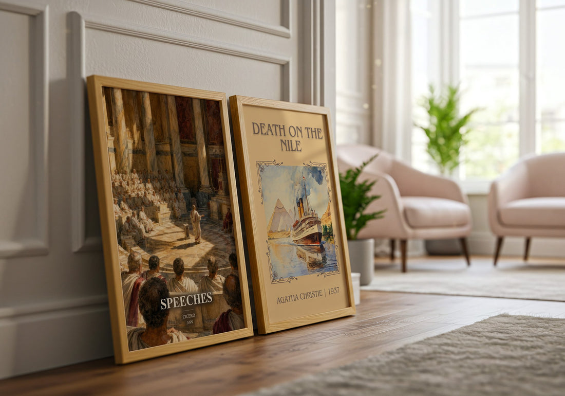Speeches watercolour print framed by window – literary home decor