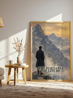 The portable Nietzsche watercolour print in frame leaning in hallway – philosophy wall art