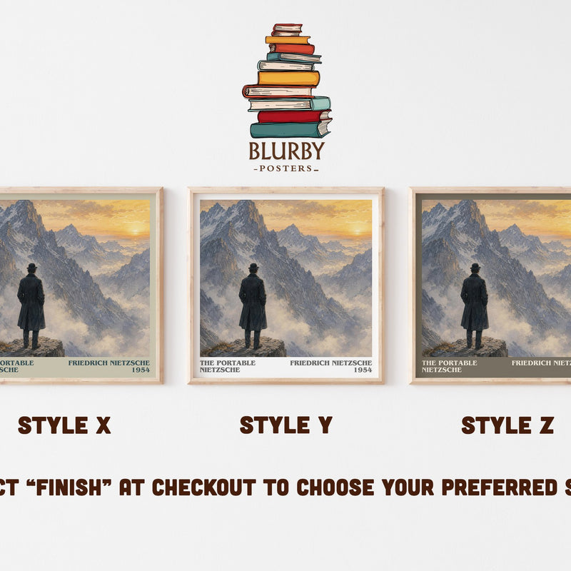 The portable Nietzsche literary print in frame leaning in hallway – philosophy wall art